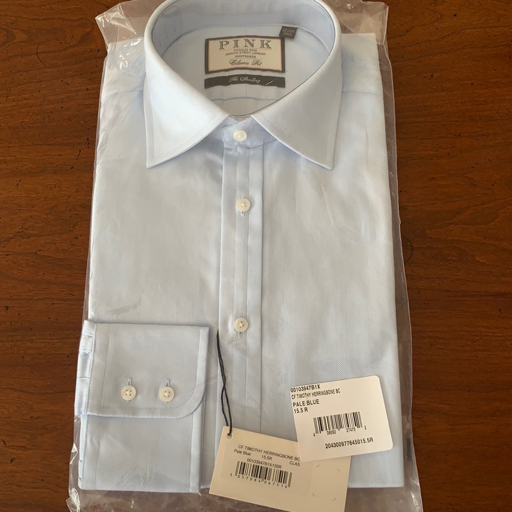 Thomas Pink Dress Shirt Timothy Herringbone